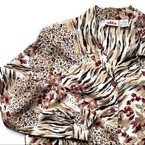 Alia Long Sleeve Multi-print Blouse - Burgandy Tan and Black
